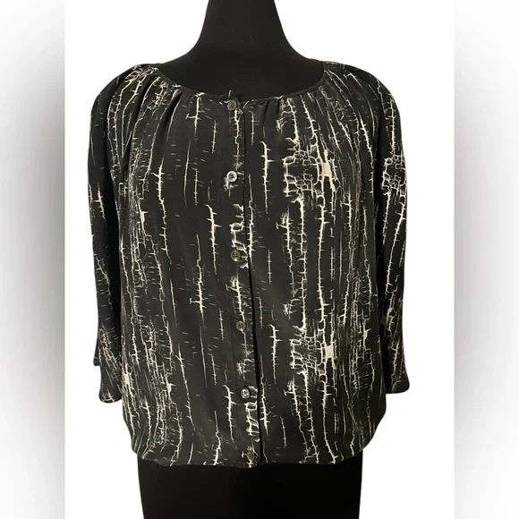 3/$20 💜 PODOLLS Silk Birch Bark Cracked Blouse M Corpgoth Boho Witchy Top - Picture 2 of 5